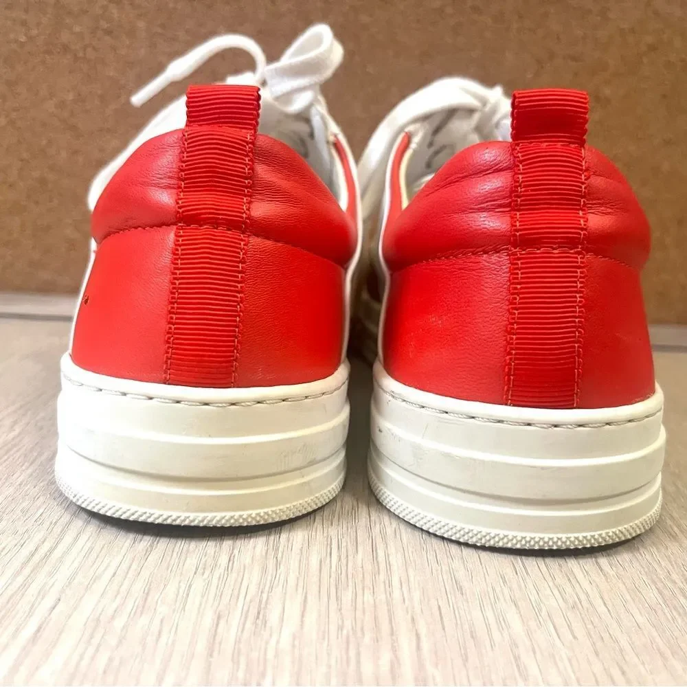 Boden White Tan Red Leather Suede Women Casual Trainers Size 8 EU 38